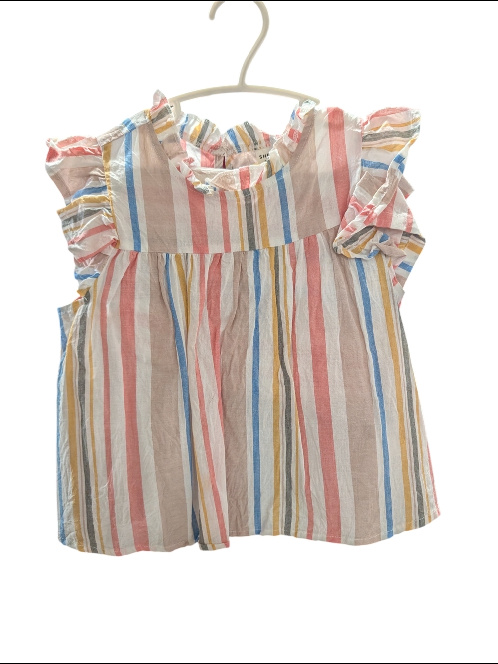 Striped Ruffle Sleeve Linen 2 Piece Set — Multi Pastel Stripes